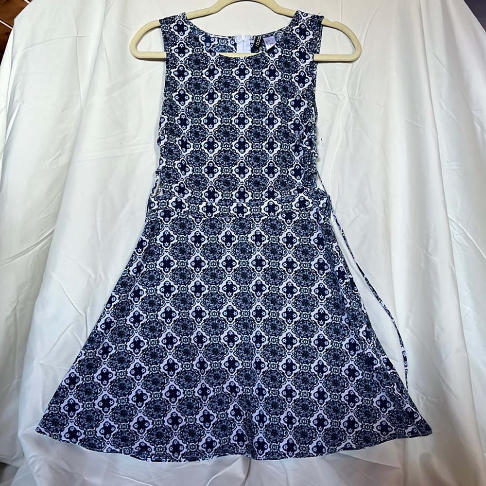 Side tie blue fit n flare dress